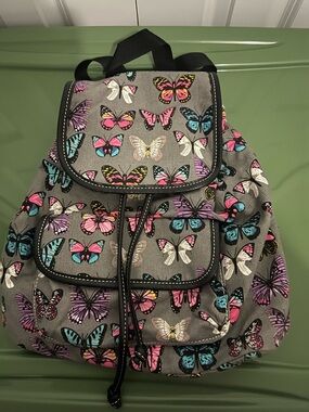 Gray Butterfly Print Drawstring Women’s Backpack